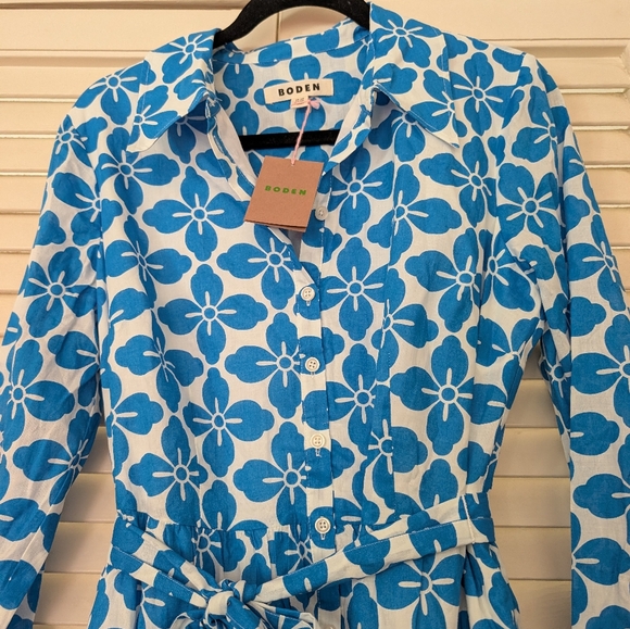 NWT Boden Paisley Tiered Shirt Dress - Indigo Floral Tile Pattern - Picture 2 of 9